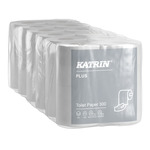 Katrin Plus Toilet 300 toalettpapír (wc papír), 3 rétegű, hófehér, 300 lapos, 4 tekercs/csomag, 6 csomag/zsák