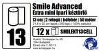 Smile Advanced Extramini tekercses kéztörlő, 13 cm átmérő, 50 méter, 2 rétegű, hófehér, 100% cellulóz, 12 tekercs/zsák
