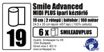 Smile Advanced Midi Plus tekercses kéztörlő, 19 cm átmérő, 160 méter, 457 lapos, 2 rétegű, hófehér, 100% cellulóz, 6 tekercs/zsák