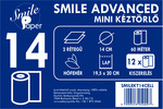 Smile Advanced mini tekercses kéztörlő, 14 cm átmérő, 60 méter, 2 rétegű, hófehér, 100% cellulóz, 12 tekercs/zsák