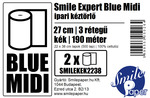 Smile Expert Blue midi ipari kéztörlő/papírtölő, 3 rétegű, 28 cm átmérő, 500 lapos, 22x38 cm lapméret, 100% cellulóz, 2 tekercs/zsák