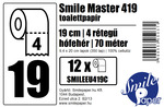 Smile Master 419 prémium toalettpapír (wc papír), 19 cm átmérő, 70 méter, 4 rétegű, hófehér, 100% cellulóz, 12 tekercs/zsák