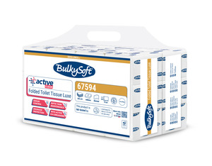 BulkySoft Active Clean Easybag hajtogatott toalettpapír (wc papír), 2 rétegű, hófehér, 250 lapos, 24 csomag/zsák