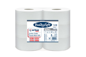 BulkySoft Active Clean Maxi Jumbo toalettpapír (wc papír), 26cm, 2 rétegű, hófehér, 400 méter/tekercs, 6 tekercs/zsák