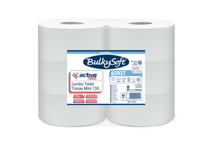 BulkySoft Active Clean Mini Jumbo toalettpapír (wc papír), 16cm, 2 rétegű, hófehér, 130 méter/tekercs, 12 tekercs/zsák