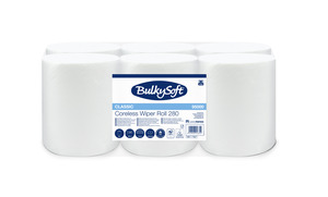BulkySoft Advanced midi laponkénti adagolású belsőmagos kéztörlő (RFX), 19 cm, 1 rétegű, hófehér, 824 lap, 280 méter/tekercs, 6 tekercs/zsák