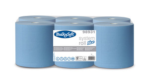 BulkySoft Classic Autocut Blue laponkénti adagolású kéztörlő, 19 cm, 2 rétegű, kék, 230 méter/tekercs, 100% cellulóz, 6 tekercs/doboz