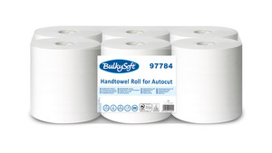 BulkySoft Universal System laponkénti adagolású kéztörlő (NVA), 15,5 cm, 2 rétegű, fehér, 160 méter/tekercs, 100% cellulóz, 6 tekercs/zsák