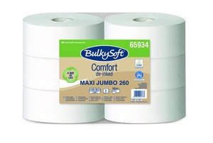 BulkySoft Comfort maxi Jumbo toalettpapír (wc papír), 26cm, 2 rétegű, fehér, nem perforált lapok, 260 méter/tekercs, 6 tekercs/zsák