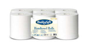 BulkySoft Premium System laponkénti adagolású kéztörlő (NVA), 18 cm, 3 rétegű, hófehér, 100 méter/tekercs, 100% cellulóz, 6 tekercs/zsák
