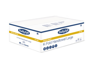 BulkySoft Excellence K-Fold Large hajtogatott kéztörlő, 2 rétegű, hófehér, 20,6x31,5 cm, 160 lap, 100% cellulóz, 20 csomag/karton