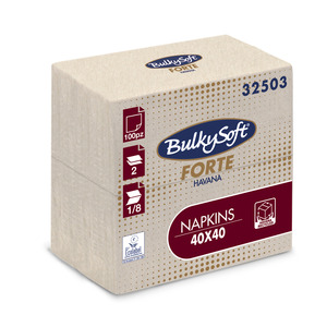 BulkySoft Forte Havana szalvéta, 2 rétegű, 40x40 cm, 100 lap, 1/8 hajtott, barna, 100% újrahasznosított