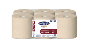 BulkySoft Forte Havana Autocut tekercses kéztörlő, 19 cm, 2 rétegű, barna, 250 méter/tekercs, 100% újrahasznosított, 6 tekercs/zsák