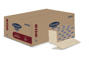 BulkySoft Forte Havana V hajtogatott kéztörlő, 2 rétegű, barna, 20,6x21 cm, 200 lap, 100% újrahasznosított, 20 csomag/karton
