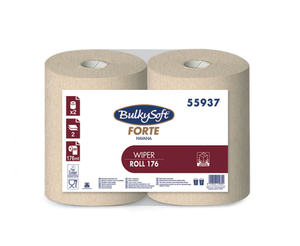BulkySoft Forte Havana Wiper tekercses kéztörlő, 25 cm, 2 rétegű, barna, 176 méter/tekercs, 100% újrahasznosított, 2 tekercs/zsák