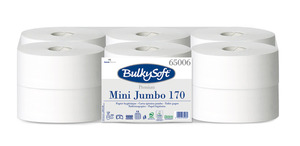 BulkySoft Premium mini Jumbo toalettpapír (wc papír), 20cm, 2 rétegű, hófehér, 485 lapos, 170 méter/tekercs, 12 tekercs/zsák