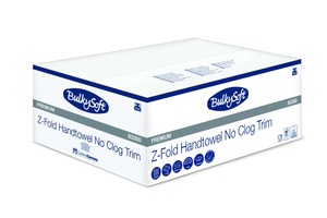 BulkySoft Premium Z ''No Clog'' extra gyorsan oldódó hajtogatott kéztörlő, 2 rétegű, hófehér, 20,5x24 cm, 150 lap, 100% cellulóz, 25 csomag/karton