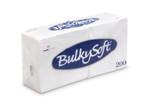 BulkySoft szalvéta fehér, 1 rétegű, 33x33 cm, 200 lap, 1/4 hajtott, 12 csomag/karton