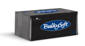 BulkySoft szalvéta fekete, 2 rétegű, 33x33 cm, 50 lap, 1/8 hajtott, 40 csomag/karton