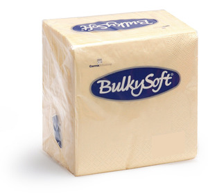 BulkySoft szalvéta krém, 3 rétegű, 33x33 cm, 80 lap, 1/4 hajtott, 20 csomag/karton