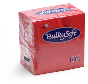BulkySoft szalvéta piros, 2 rétegű, 33x33 cm, 100 lap, 1/4 hajtott, 20 csomag/karton