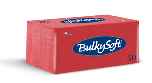 BulkySoft szalvéta piros, 2 rétegű, 33x33 cm, 50 lap, 1/8 hajtott, 40 csomag/karton