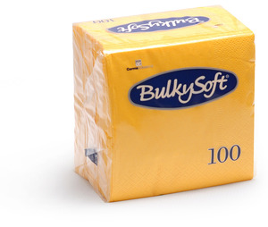 BulkySoft szalvéta sárga, 2 rétegű, 33x33 cm, 100 lap, 1/4 hajtott, 20 csomag/karton
