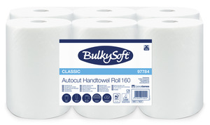 BulkySoft Universal System laponkénti adagolású kéztörlő (NVA), 15,5 cm, 2 rétegű, fehér, 160 méter/tekercs, 100% cellulóz, 6 tekercs/zsák