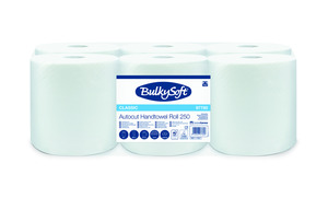 BulkySoft Universal Long System laponkénti adagolású kéztörlő (NVA), 20 cm, 2 rétegű, hófehér, 250 méter/tekercs, 100% cellulóz, 6 tekercs/zsák