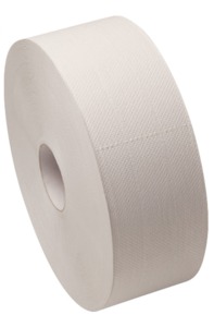 Jumbo toalettpapír (wc papír), 28 cm átmérő, 1 rétegű, natúr, 100% újrahasznosított, 300 méter/tekercs, 6 tekercs/zsák
