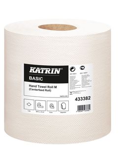 Katrin Basic Hand Towel Roll M 300 tekercses kéztörlő, 20cm/300m, 1 rétegű, natúr, 100% újrahasznosított, 6 tekercs/zsák, KIFUTÓ!