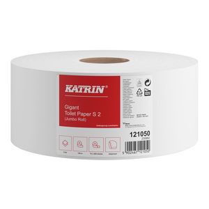 Katrin Jumbo Toilet S2/130 toalettpapír (wc papír), 19cm, 2 rétegű, fehér, 520 lapos, 130 méter/tekercs, 12 tekercs/zsák