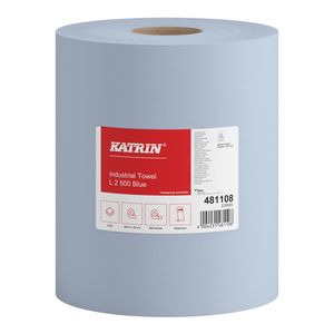 Katrin Industrial L2 Blue ''500'' tekercses ipari kéztörlő, 20 cm átmérő, 180 méter, 500 lap, 2 rétegű, kék, 2 tekercs/zsák