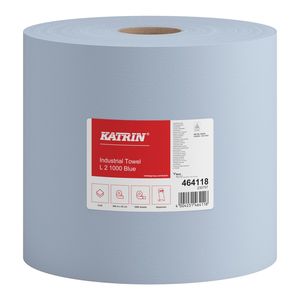 Katrin Industrial L2 Blue ''1000''  tekercses ipari kéztörlő, 29 cm átmérő, 360 méter, 1000 lap, 2 rétegű, kék, 2 tekercs/zsák