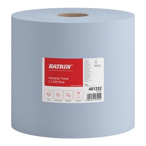 Katrin Industrial L3 Blue ''500'' tekercses ipari kéztörlő, 28 cm átmérő, 180 méter, 500 lap, 3 rétegű, kék, 2 tekercs/zsák