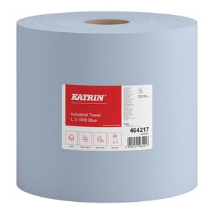 Katrin Industrial L3 Blue tekercses ipari kéztörlő, 38cm átmérő, 360 méter, 1000 lap, 3 rétegű, kék, 2 tekercs/zsák