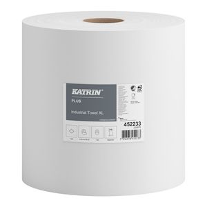 Katrin Plus Industrial XL1 ipari kéztörlő, 37 cm átmérő, 1110 méter, 1 rétegű, hófehér, 100% cellulóz, 1 tekercs/zsák