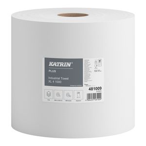 Katrin Plus Industrial XL4 ipari kéztörlő, 38 cm átmérő, 360 méter, 4 rétegű, hófehér, 100% cellulóz, 1 tekercs/zsák