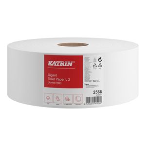 Katrin Plus Jumbo Toilet L toalettpapír (wc papír), 27cm, 2 rétegű, hófehér, 1000 lapos, 250 méter/tekercs, 100% cellulóz, 6 tekercs/zsák