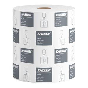 Katrin Plus Medium 300M tekercses kéztörlő, 300 méter, 1 rétegű, hófehér, 6 tekercs/zsák, KIFUTÓ!