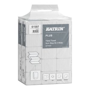 Katrin Plus Non-Stop Medium Handy Pack interfold ''Z'' hajtogatott kéztörlő, 2 rétegű, hófehér, 24x24 cm, 160 lapos, 15 csomag/zsák