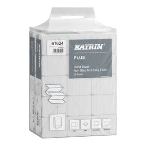 Katrin Plus Non Stop EasyFlush ''Z'' hajtogatott interfold kéztörlő, 2 rétegű, hófehér, 24x20,3 cm, 160 lap, 15 csomag/zsák