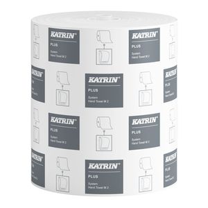 Katrin Plus System M2 tekercses kéztörlő, 19 cm átmérő, 100 méter, 2 rétegű, hófehér, 100% cellulóz, 6 tekercs/karton