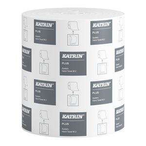 Katrin Plus System M2 tekercses kéztörlő, 19 cm átmérő, 100 méter, 2 rétegű, hófehér, 6 tekercs/karton