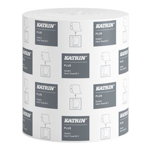 Katrin Plus System M3 tekercses kéztörlő, 19 cm átmérő, 100 méter, 3 rétegű, hófehér, 6 tekercs/karton