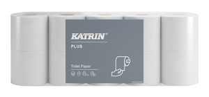 Katrin Plus Toilet 200 toalettpapír (wc papír), 2 rétegű, hófehér, 200 lapos, 8 tekercs/csomag, 7 csomag/zsák