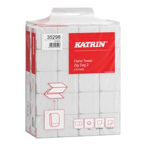 Katrin Zig Zag 200 Handypack ''V'' hajtogatott kéztörlő, 2 rétegű, fehér, 23x22,4 cm, 200 lap, 20 csomag/zsák