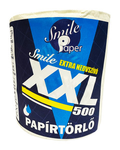 Smile XXL tekercses kéztörlő, 2 rétegű, hófehér, 500 lapos, 100 méteres, 19,5x20 cm lapok, 100% cellulóz, 6 tekercs/zsák