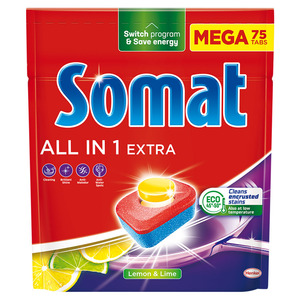 Somat All In One Extra gépi mosogatószer tabletta 75 db-os (MEGA), Lemon