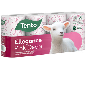 Tento Ellegance Pink Decor toalettpapír (wc papír), 3 rétegű, 150 lapos, 8 tekercs/csomag